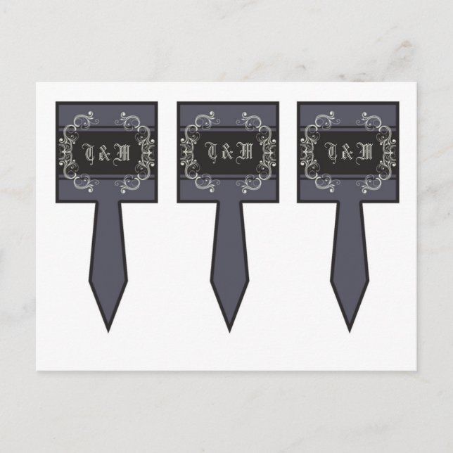 3 Cup Cake Picks Black Krawatte Affair Filigree Sc Postkarte (Vorderseite)