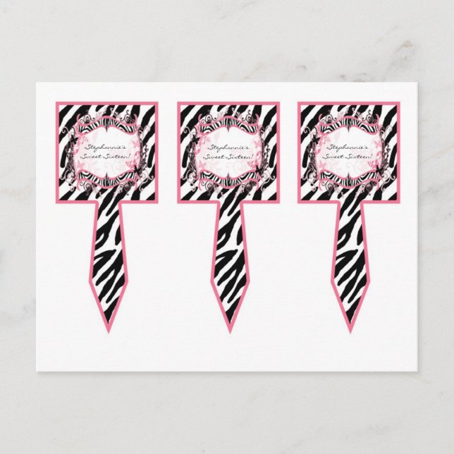 3 Cup Cake Picks Girly Butterfly Zebra Print Patt Postkarte (Vorderseite)