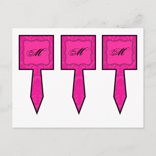 3 Cup Cake Picks Hot Pink Black Damask Spitzen Dru Postkarte (Vorderseite)