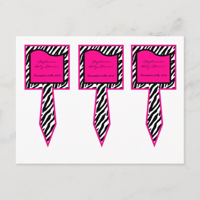 3 Cup Cake Picks Hot Pink Zebra Print Einladungspostkarte (Vorderseite)