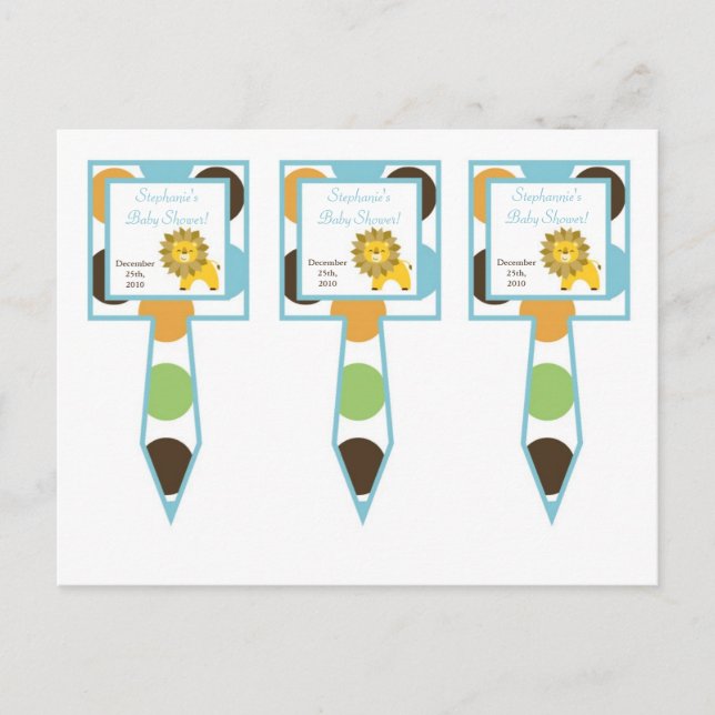 3 Cup Cake Picks Jungle King Lion Safari Zoo Anima Einladungspostkarte (Vorderseite)