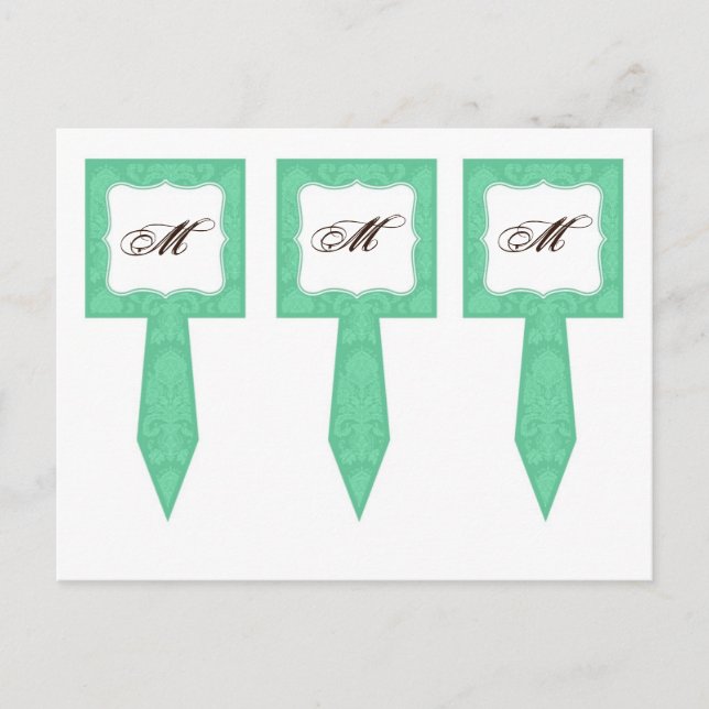 3 Cup Cake Picks Minze Gree White Damask Spitzen P Postkarte (Vorderseite)