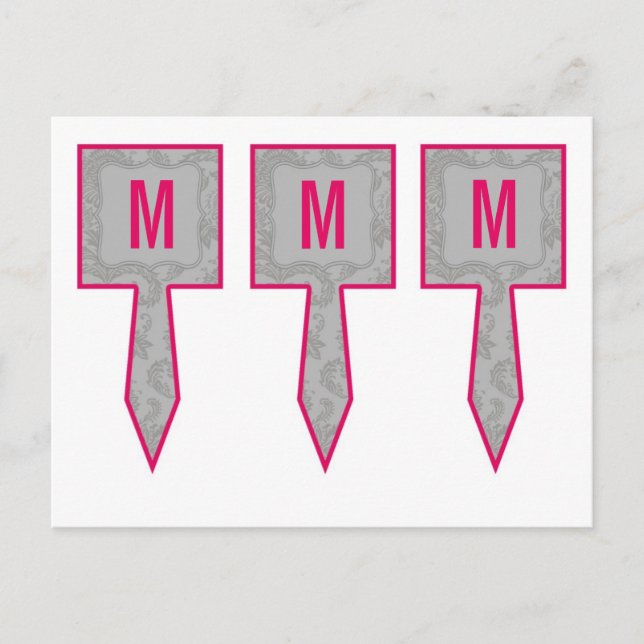 3 Cup Cake Picks Moderne Grau Damasle Spitzenprint Postkarte (Vorderseite)