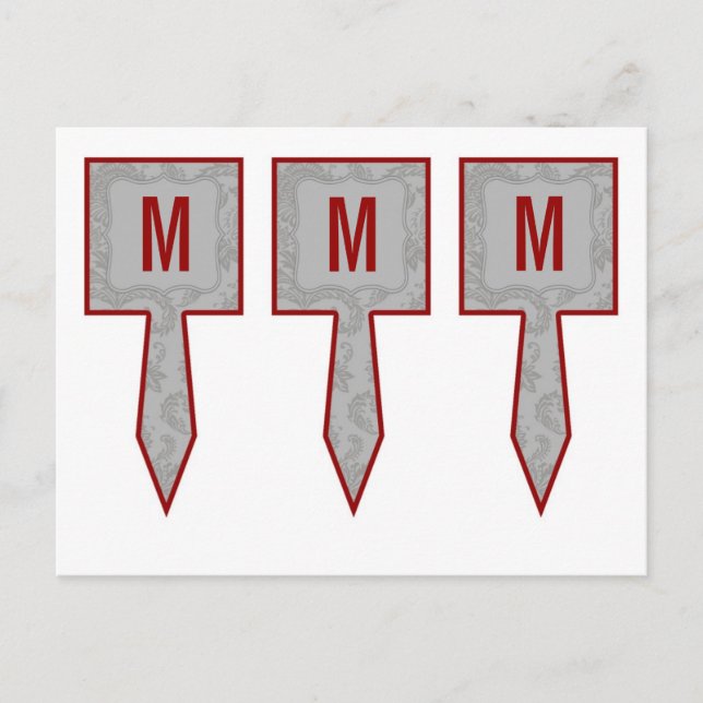 3 Cup Cake Picks Moderne Grau Damasle Spitzenprint Postkarte (Vorderseite)