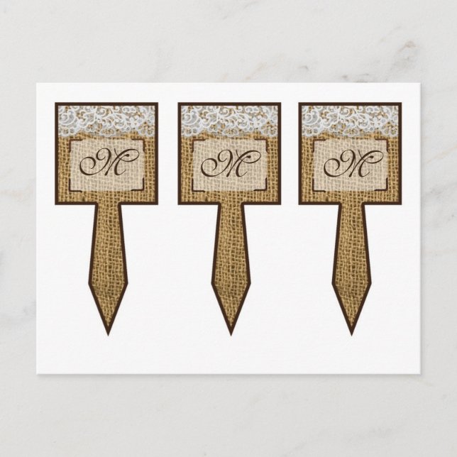 3 Cup Cake Picks Pferdeschuhe auf Burlap Lace Coun Postkarte (Vorderseite)
