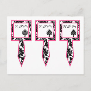 3 Cup Cake Picks Schwarz Hot Pink Damask Spitzen D Postkarte