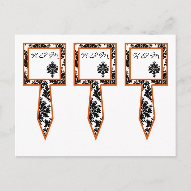 3 Cup Cake Picks Schwarz Orange Damask Spitzen Dru Postkarte (Vorderseite)