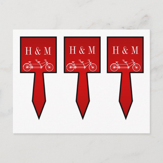 3 Cup Cake Picks Whimsical Crimson Red Double Bike Postkarte (Vorderseite)