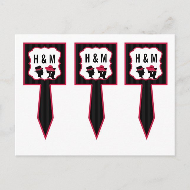 3 Cup Cake Picks Whimsical Formal Hats Elegant Postkarte (Vorderseite)