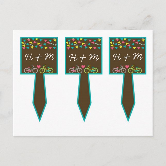 3 Cup Cake Picks Whimsical Liebe Lovers Bikes Bike Postkarte (Vorderseite)