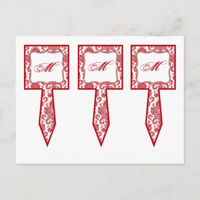 3 Cup Kuchen Picks Red Crims White Damask Spitzen  Postkarte (Vorderseite)