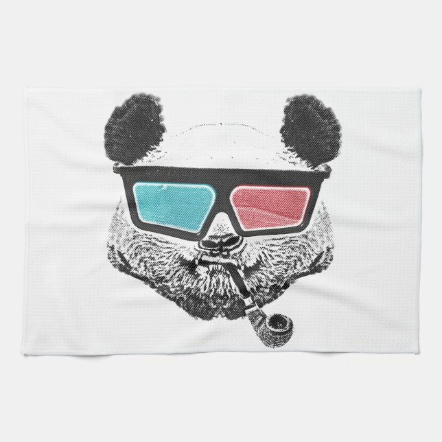 3-D Gläser des Vintagen Pandas Geschirrtuch (Horizontal)