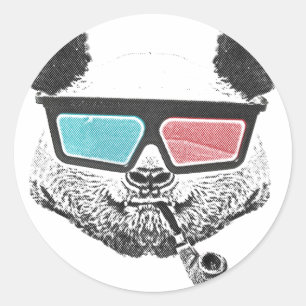 3-D Gläser des Vintagen Pandas Runder Aufkleber