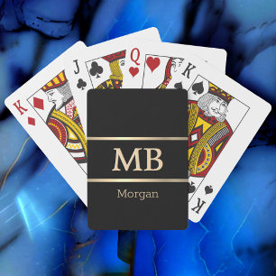 3-D Gold Monogramm/Name, Goldränder, schwarz Spielkarten