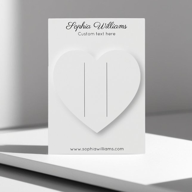 3-D-Herz-Minimal-Haarnadelkarte (hairpin or hair clips display card, vertical mighty 3,2x2,5 inch. white shadow heart design)