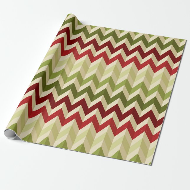 3-D Illusion Zig Zag in warmen Weihnachtsfarben Geschenkpapier (Ungerollt)