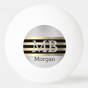 3-D Monogramm/Name Bk/Gold Streifen, gebürstet Tischtennisball