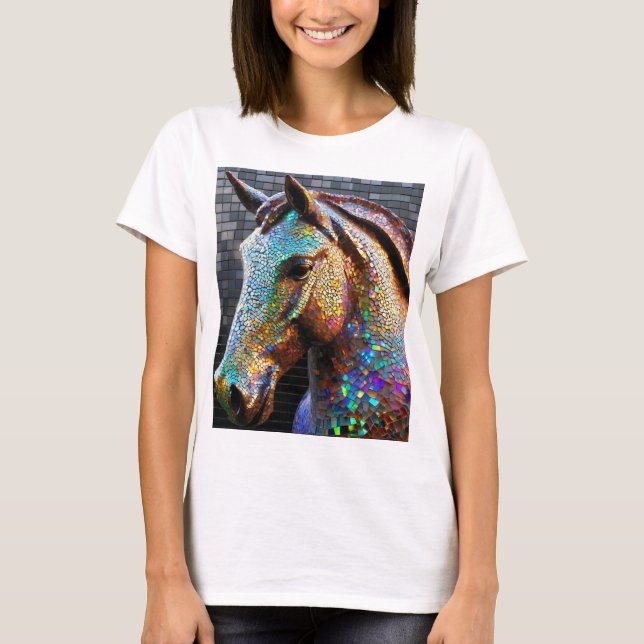 3-d Mosaik Pferdekopf Statue T-Shirt (Vorderseite)