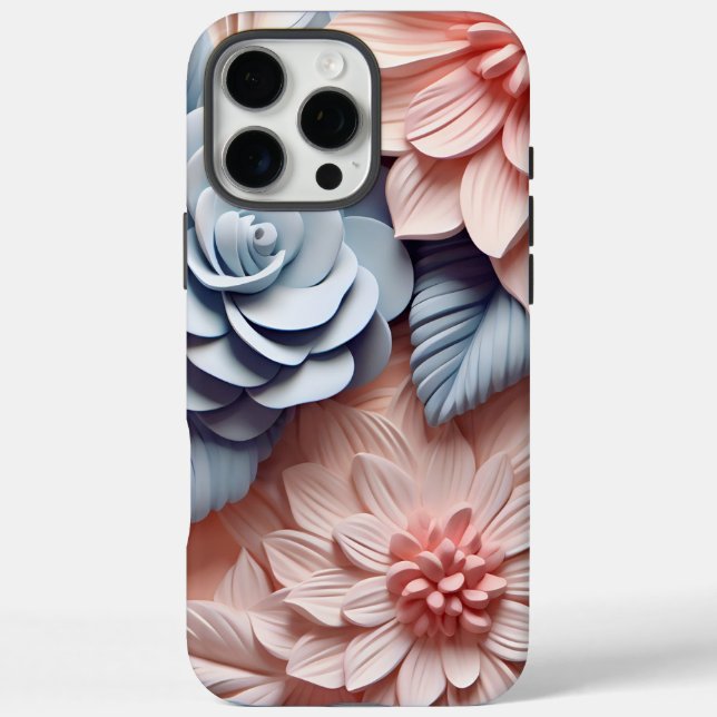 3-D Rosa und Blau Florals Case-Mate iPhone Hülle (Rückseite)