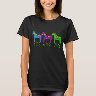 3 Dala Pferde, skandinavisches farbiges Folklopfer T-Shirt
