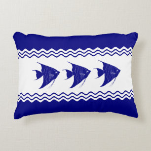 3 Dekoration der Angelfische an der blau-weißen Kü Zierkissen