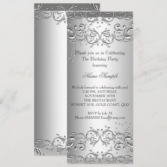 3 Diamond Silver Geburtstagsparty Einladung (Vorne/Hinten)