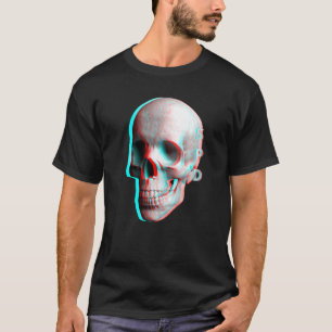 3 Dimensionaler Effekt Blau Rotes Skelett T-Shirt
