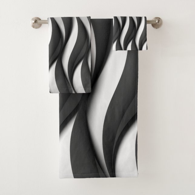 3 Dimensionen Wavy Black and White Muster Badhandtuch Set (Insitu)