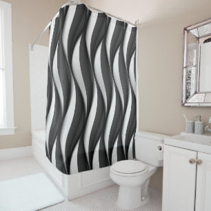 3 Dimensionen Wavy Black and White Muster Duschvorhang