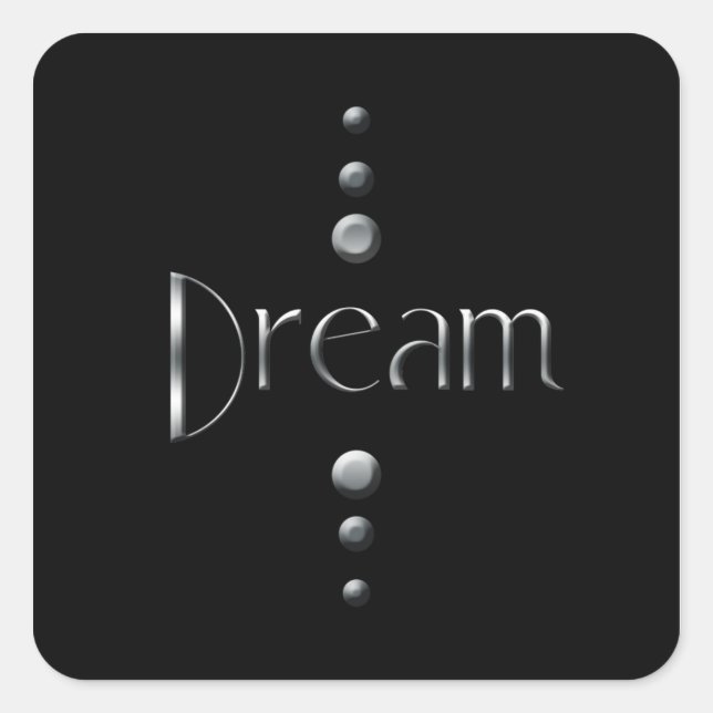 3 Dot Silver Block Dream & Black Background Quadratischer Aufkleber (Vorderseite)