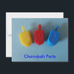 3 Draydels Feiertagskarte<br><div class="desc">(mehrere Produkte ausgewählt)eine niedliche Tasche mit 3 Draydels auf blauem Hintergrund und die Worte Happy chanukah in Drehbuch geschrieben.</div>