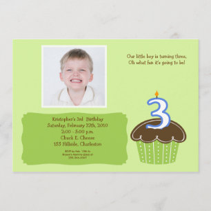3 DREIJÄHRIGE CUPCAKE FOTO BIRTHDAY INVITE EINLADUNG