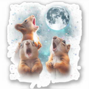 3 Eichhörnchen Moon Howling Eichhörnchen Kopf Funn Aufkleber