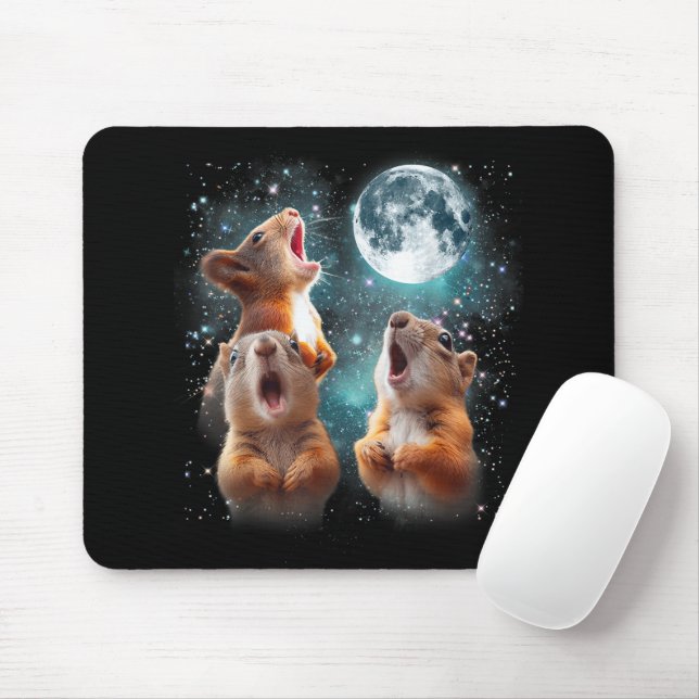 3 Eichhörnchen Moon Howling Eichhörnchen Kopf Funn Mousepad (Mit Mouse)