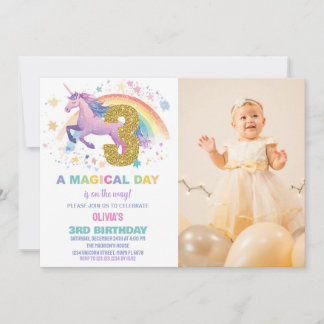 3. Einhorn Geburtstag Einladung mit Foto