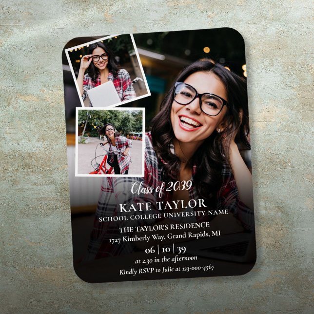 3 Einladung zur Fotocollage Graduation Party Magnet (3 Photo Collage Graduation Party Invitation Magnet)