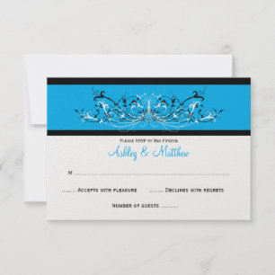 #3 Elegant Blue Schwarz-weiß Scrolls UAWG RSVP Karte