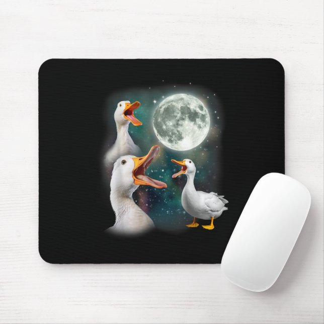 3 Enten Howl at Moon Funny Weiß Pekin Ente Mousepad (Mit Mouse)
