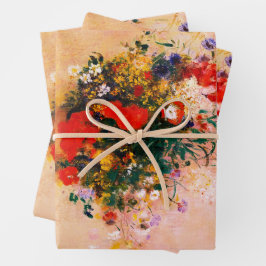 3 Faltblätter für Vintage Blume Geschenkpapier Set