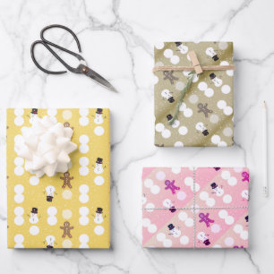 3 Farben Schneemann und Lebkuchenpapier Geschenkpapier Set