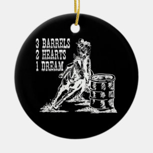 3 Fässer 2 Herzen 1 Traum Barrel Racing Keramik Ornament