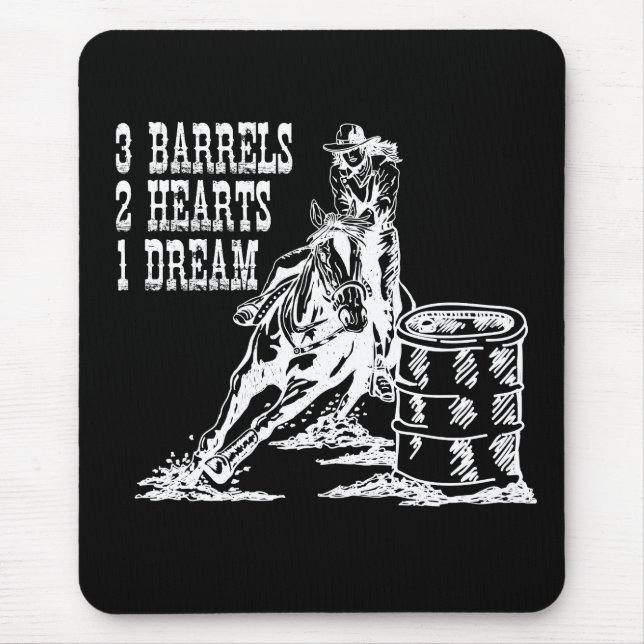 3 Fässer 2 Herzen 1 Traum Barrel Racing Mousepad (Vorne)