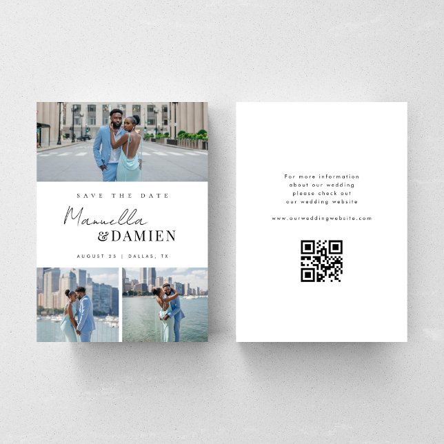 3 Favorite Fotos | Modernes Script QR Code Hochfah Save The Date (Von Creator hochgeladen)
