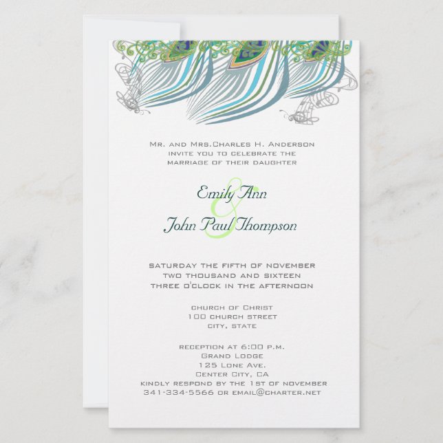 3 Feather Vintage Peacock Wedding (Vorderseite)