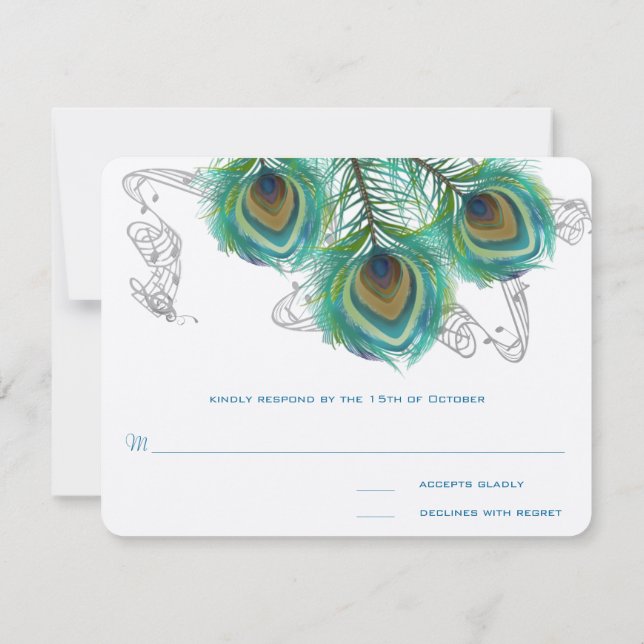 3 Feathers Peacock Birds Dark Wedding Response RSVP Karte (Rückseite)