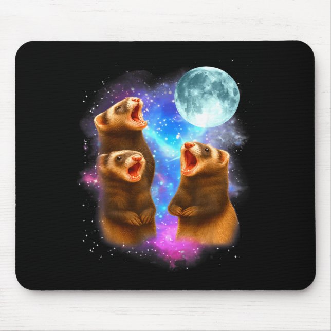 3 Ferret Moon Howling Ferrets Funny For Men, Women Mousepad (Vorne)