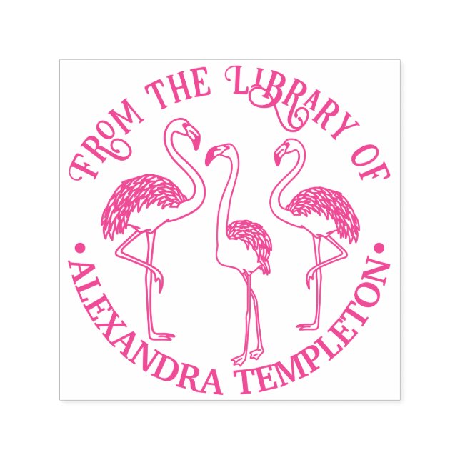 3 Flamingos Stehender Bibliotheksname Permastempel (Design)