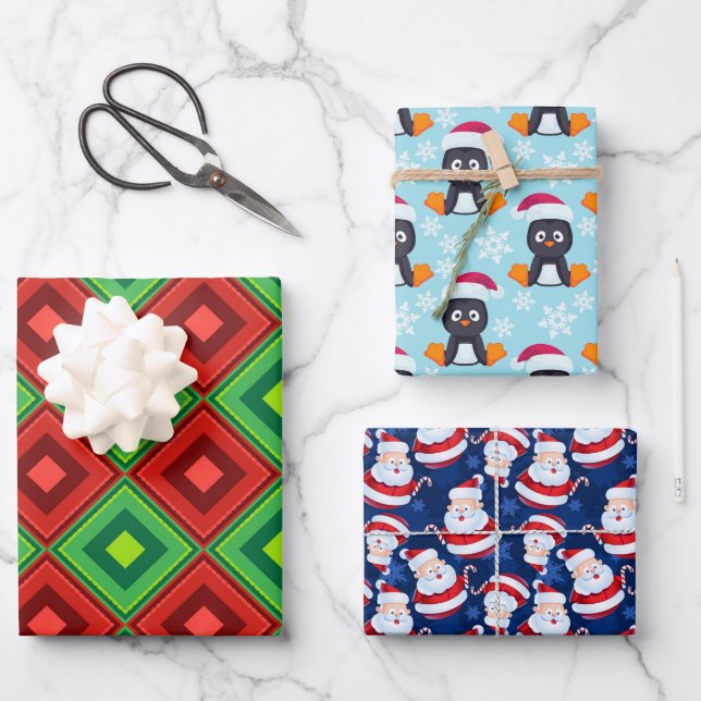 3 Folien zu Weihnachts-Themenabbildungen Geschenkpapier Set (Vorderseite)