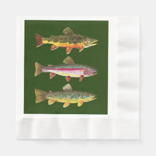 3 Forellen - Bach, Regenbogen, Brown Fisherman Serviette