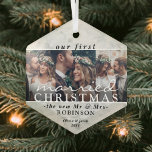 3 Foto 1. Verheiratet Weihnachten Moderne Imitate  Ornament Aus Glas<br><div class="desc">Feiern Sie einen fröhlichen 1. Urlaub als Neuvermählte mit einer maßgeschneiderten 3-Foto-Collage "Unser erstes Verheiratetes Weihnachtsfest" in sechseckiger Glasform. Alle Texte und Bilder auf dieser Vorlage sind einfach zu personalisieren. (IMAGE PLACEMENT TIP: Eine einfache Möglichkeit, ein Foto genau so zu zentrieren, wie Sie es gewollt haben, ist es, es einzuschneiden,...</div>
